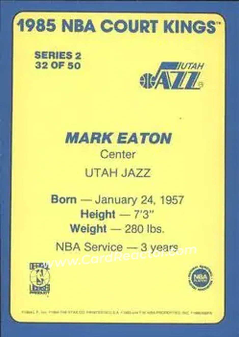 1984-85 Star Court Kings #32 - Mark Eaton - Utah Jazz - Back 1984-85 Star Court Kings #32 - Mark Eaton - Utah Jazz - Back