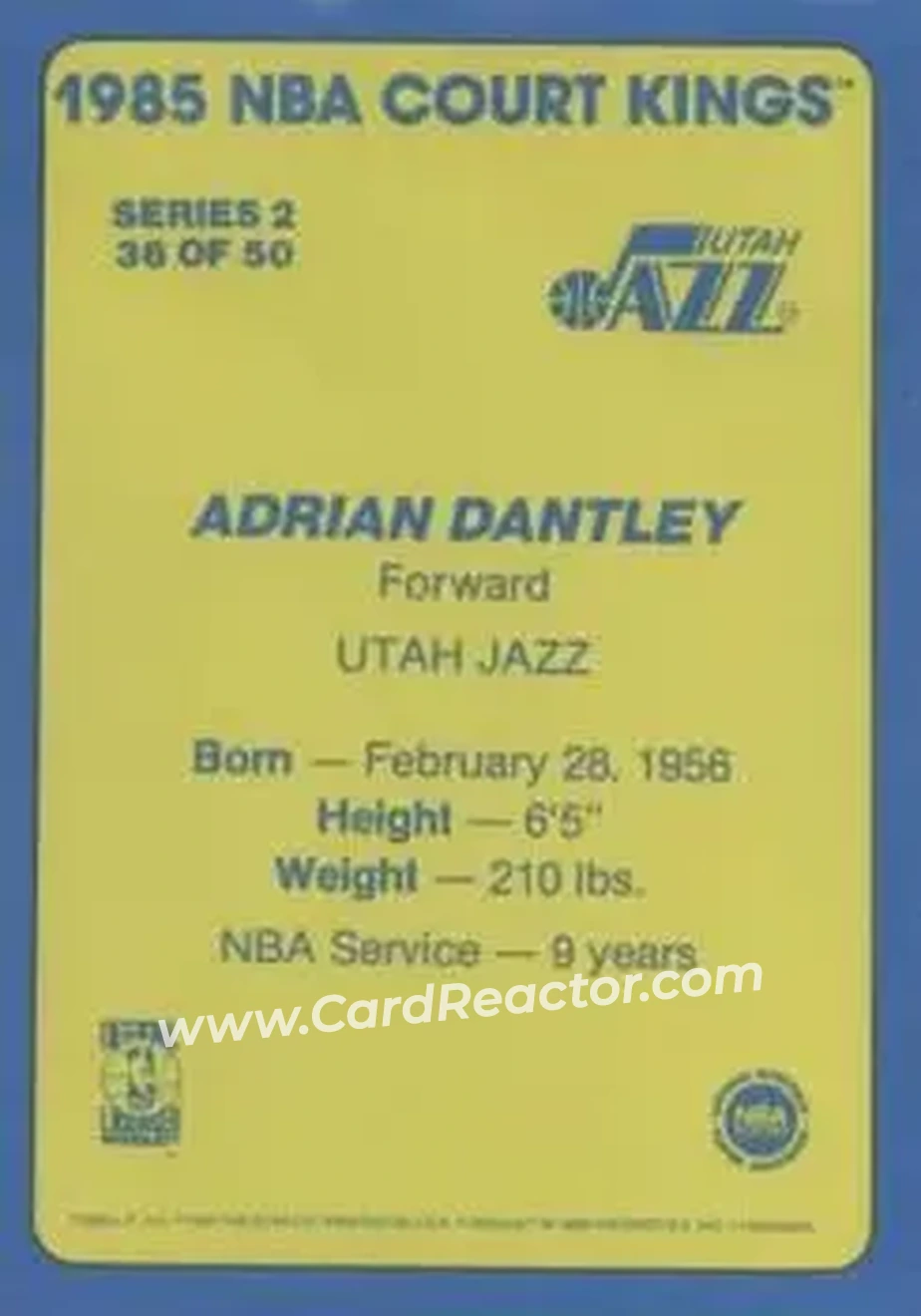 1984-85 Star Court Kings #36 - Adrian Dantley - Utah Jazz - Back 1984-85 Star Court Kings #36 - Adrian Dantley - Utah Jazz - Back