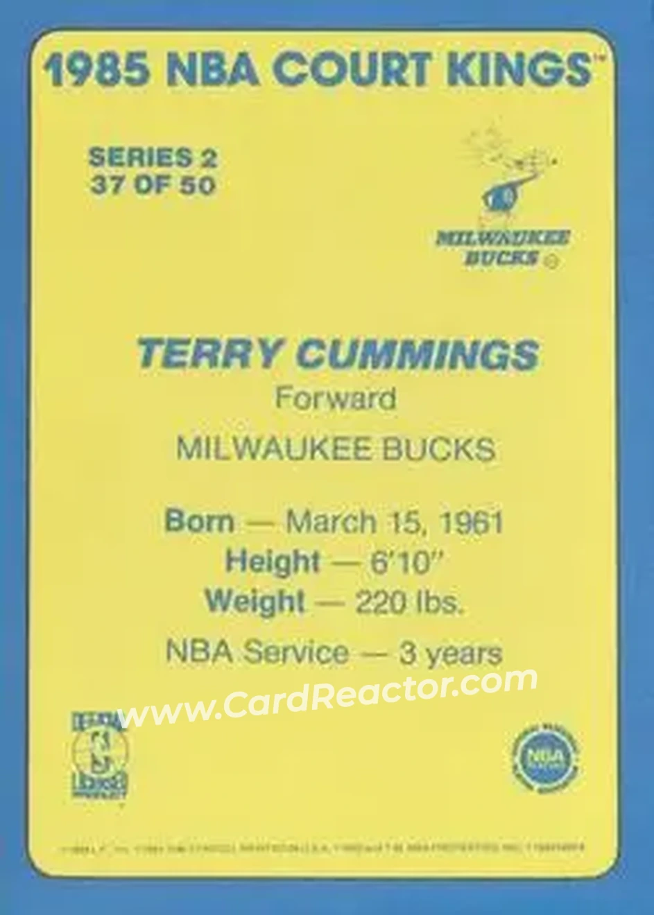 1984-85 Star Court Kings #37 - Terry Cummings - Milwaukee Bucks - Back 1984-85 Star Court Kings #37 - Terry Cummings - Milwaukee Bucks - Back