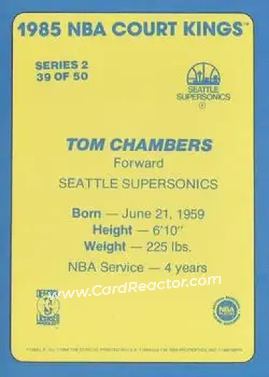 1984-85 Star Court Kings #39 - Tom Chambers - Seattle SuperSonics - Back