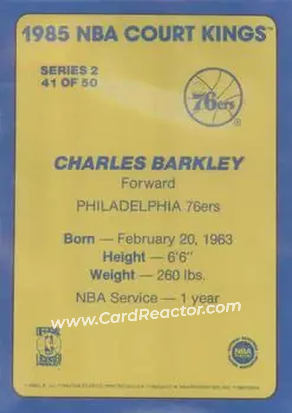 1984-85 Star Court Kings #41 - Charles Barkley - Philadelphia 76ers - Back 1984-85 Star Court Kings #41 - Charles Barkley - Philadelphia 76ers - Back