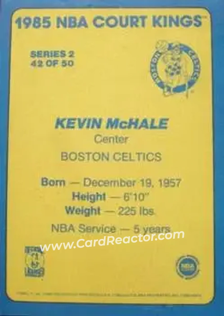 1984-85 Star Court Kings #42 - Kevin McHale - Boston Celtics - Back