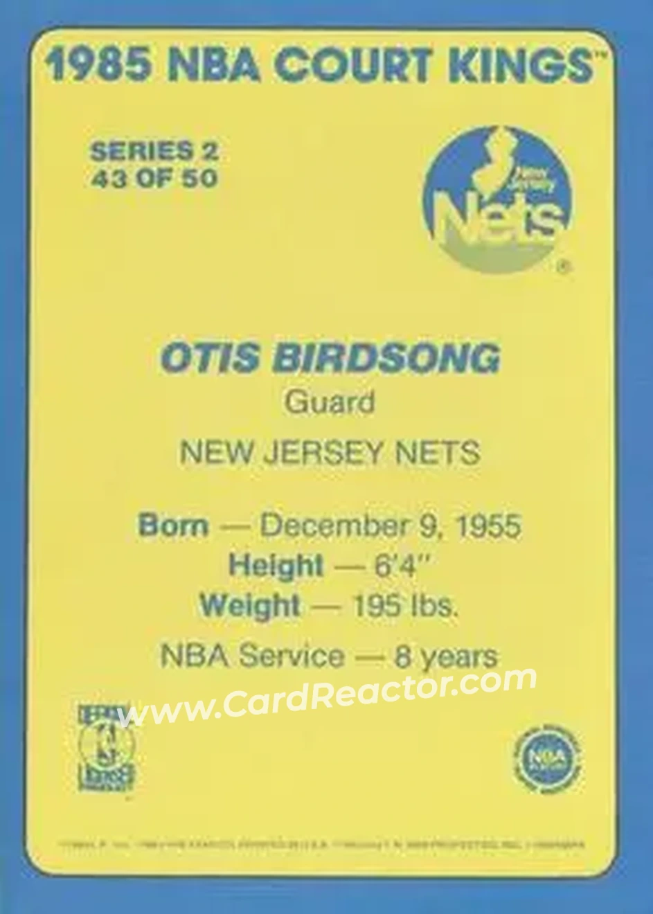 1984-85 Star Court Kings #43 - Otis Birdsong - New Jersey Nets - Back