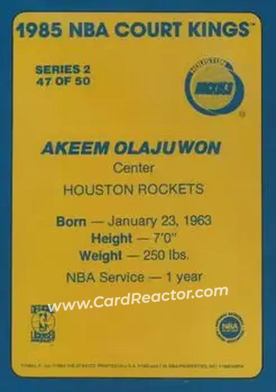 1984-85 Star Court Kings #47 - Hakeem Olajuwon - Houston Rockets - Back 1984-85 Star Court Kings #47 - Hakeem Olajuwon - Houston Rockets - Back
