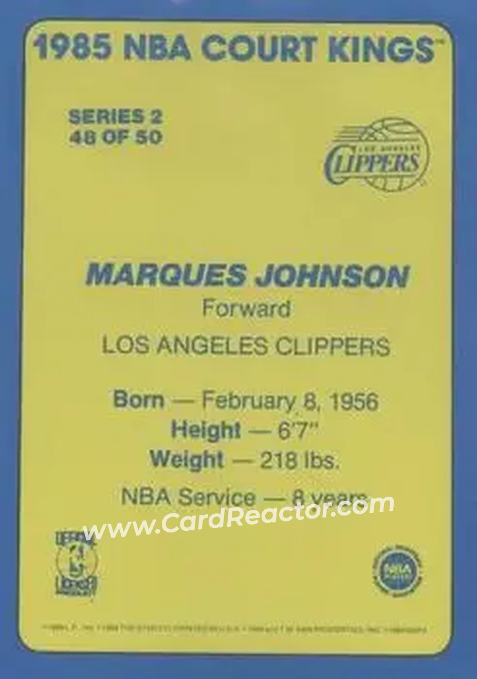 1984-85 Star Court Kings #48 - Marques Johnson - Los Angeles Lakers - Back 1984-85 Star Court Kings #48 - Marques Johnson - Los Angeles Lakers - Back
