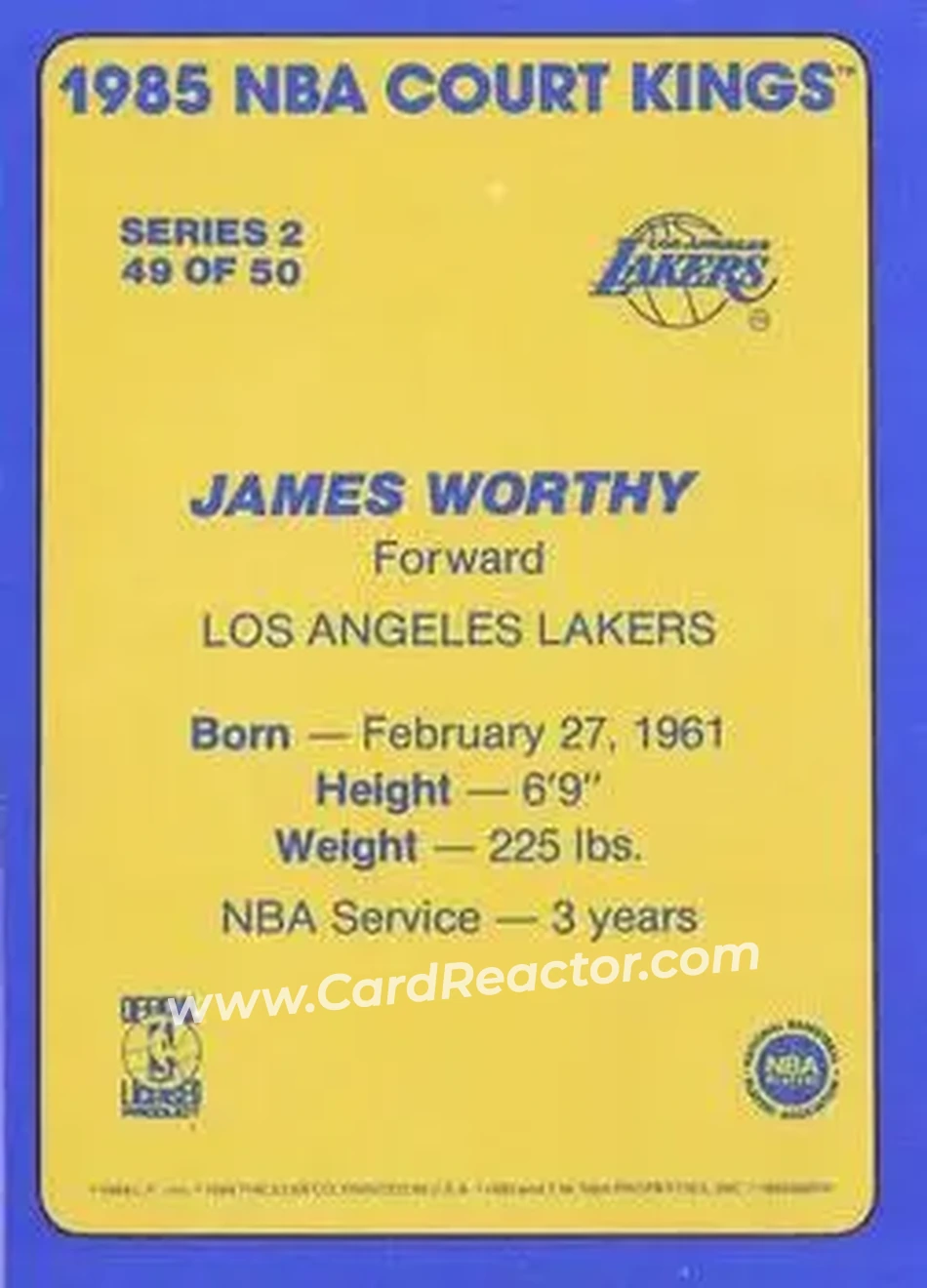 1984-85 Star Court Kings #49 - James Worthy - Los Angeles Lakers - Back 1984-85 Star Court Kings #49 - James Worthy - Los Angeles Lakers - Back