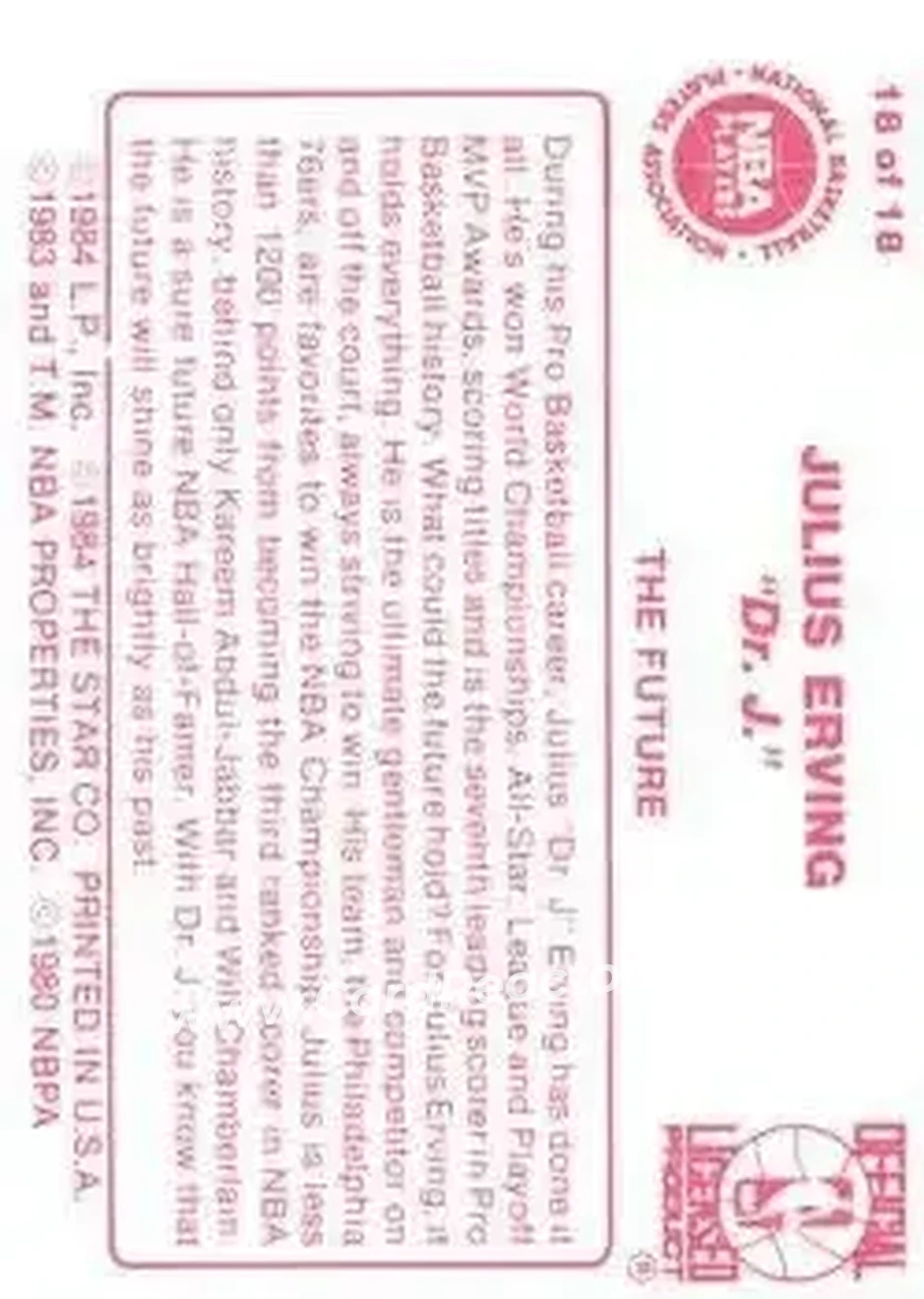 1984-85 Star Julius Erving #18 - Julius Erving - Philadelphia 76ers - Back