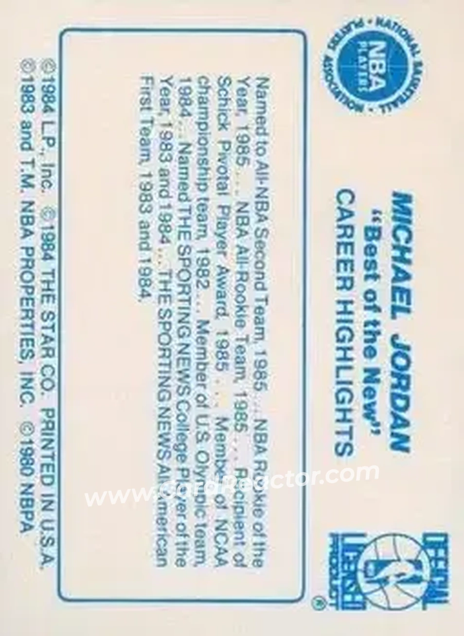 1986 Star Best of the New/Old #NNO - Michael Jordan - Chicago Bulls - Back