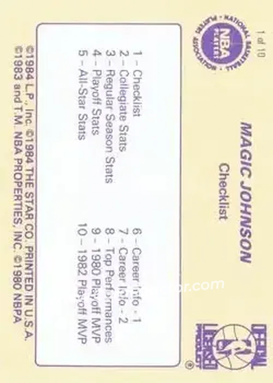 1986 Star Magic Johnson #1 - Card #1 - Los Angeles Lakers - Back