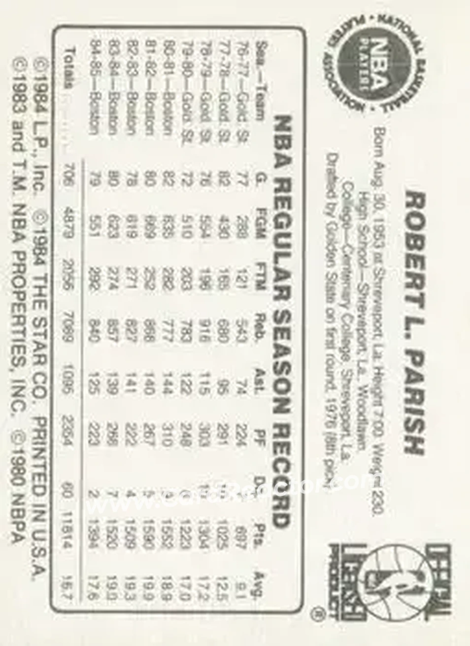 1985-86 Star #NNO - Robert Parish - Boston Celtics - Back 1985-86 Star #NNO - Robert Parish - Boston Celtics - Back