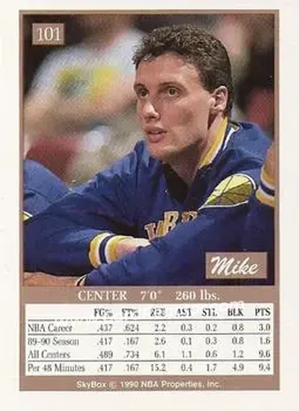 1990-91 SkyBox #101 - Mike Smrek - Golden State Warriors - Back