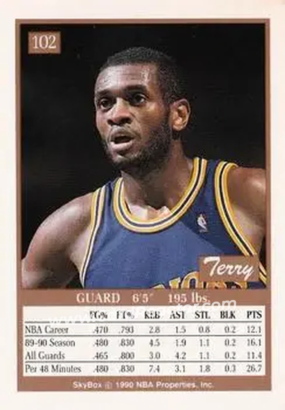1990-91 SkyBox #102 - Terry Teagle - Golden State Warriors - Back