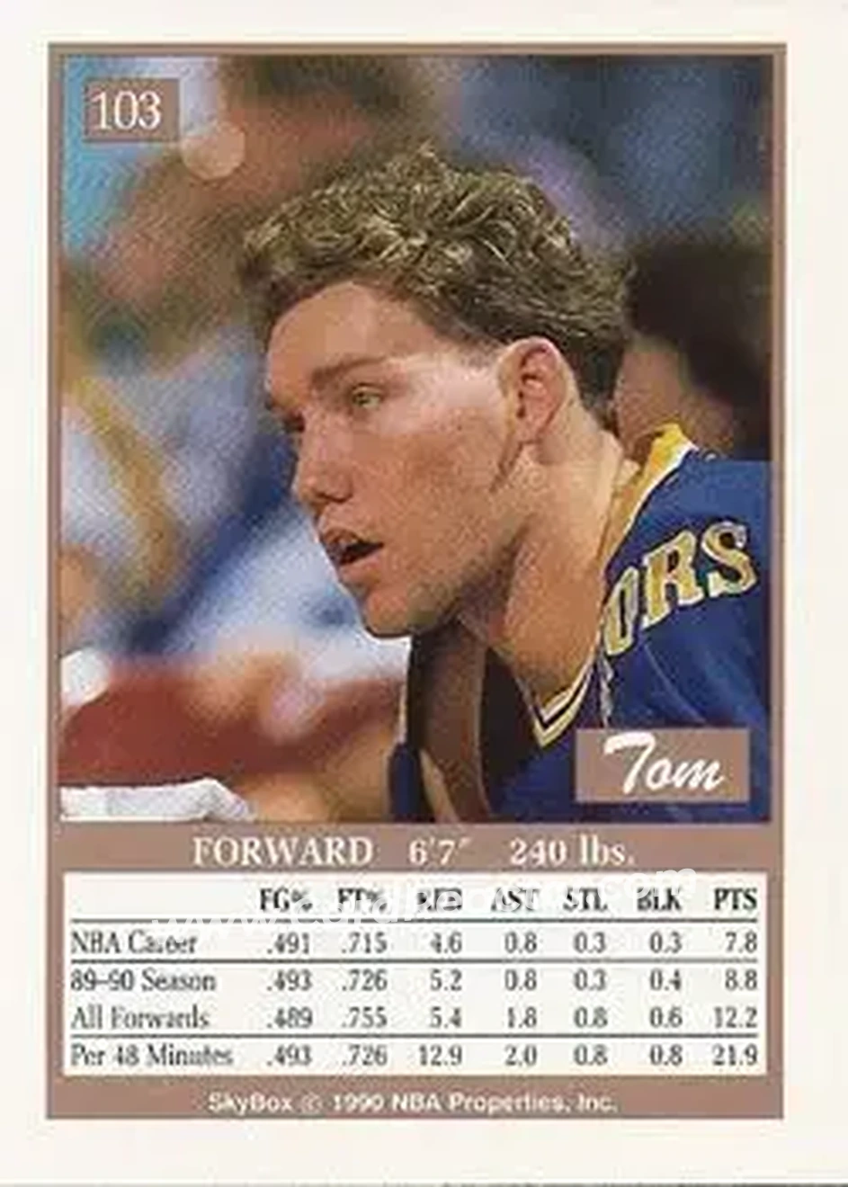 1990-91 SkyBox #103 - Tom Tolbert - Golden State Warriors - Back