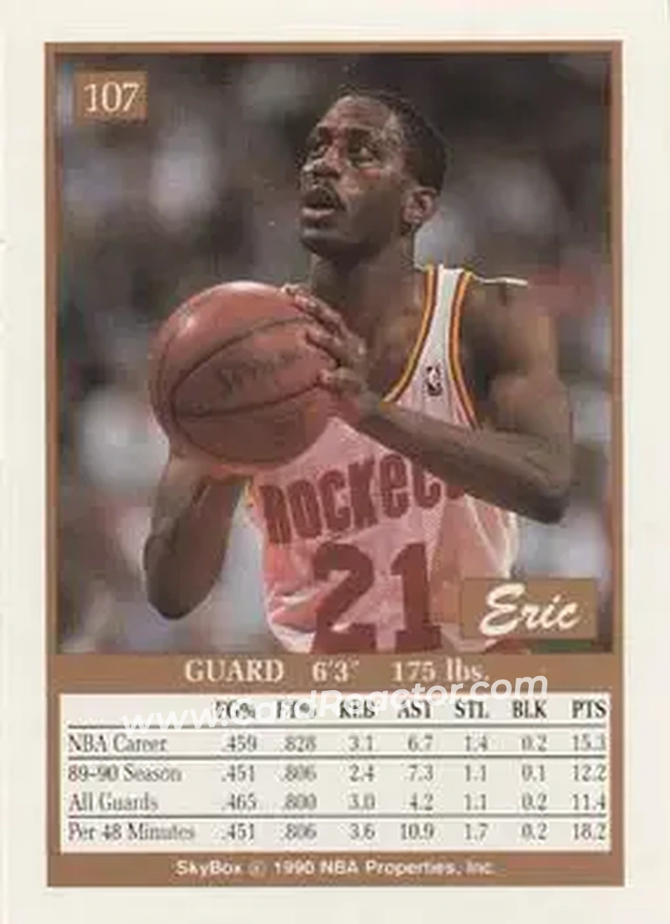 1990-91 SkyBox #107 - Sleepy Floyd - Houston Rockets - Back 1990-91 SkyBox #107 - Sleepy Floyd - Houston Rockets - Back