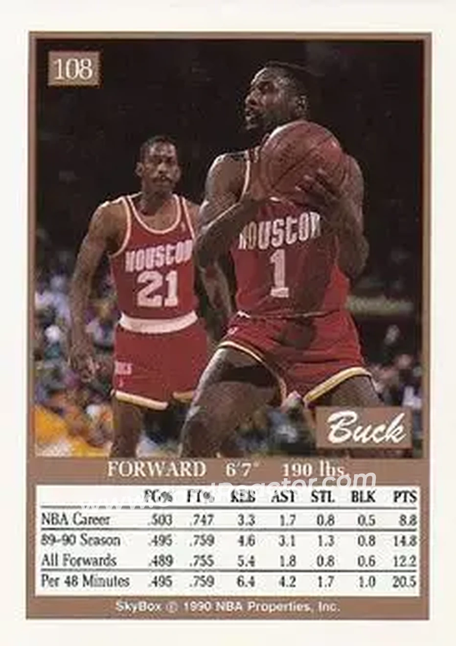 1990-91 SkyBox #108 - Buck Johnson - Houston Rockets - Back