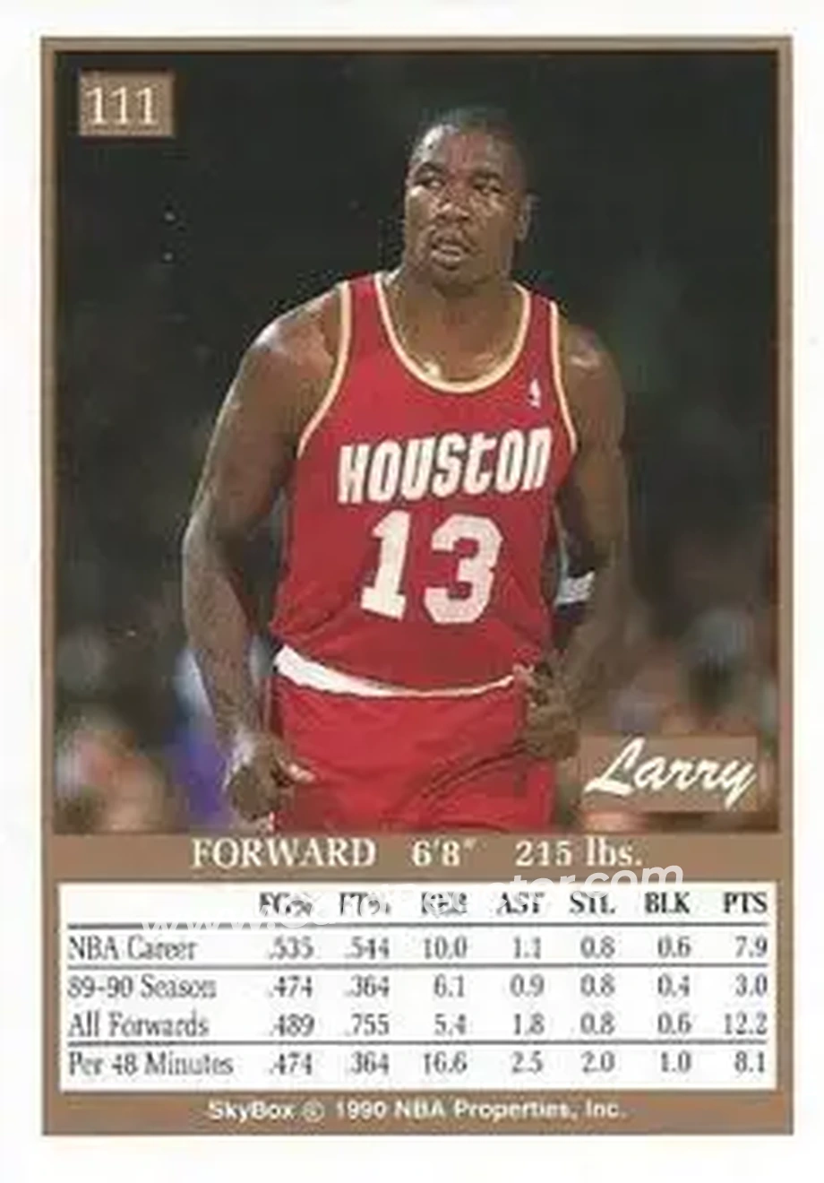 1990-91 SkyBox #111 - Larry Smith - Houston Rockets - Back