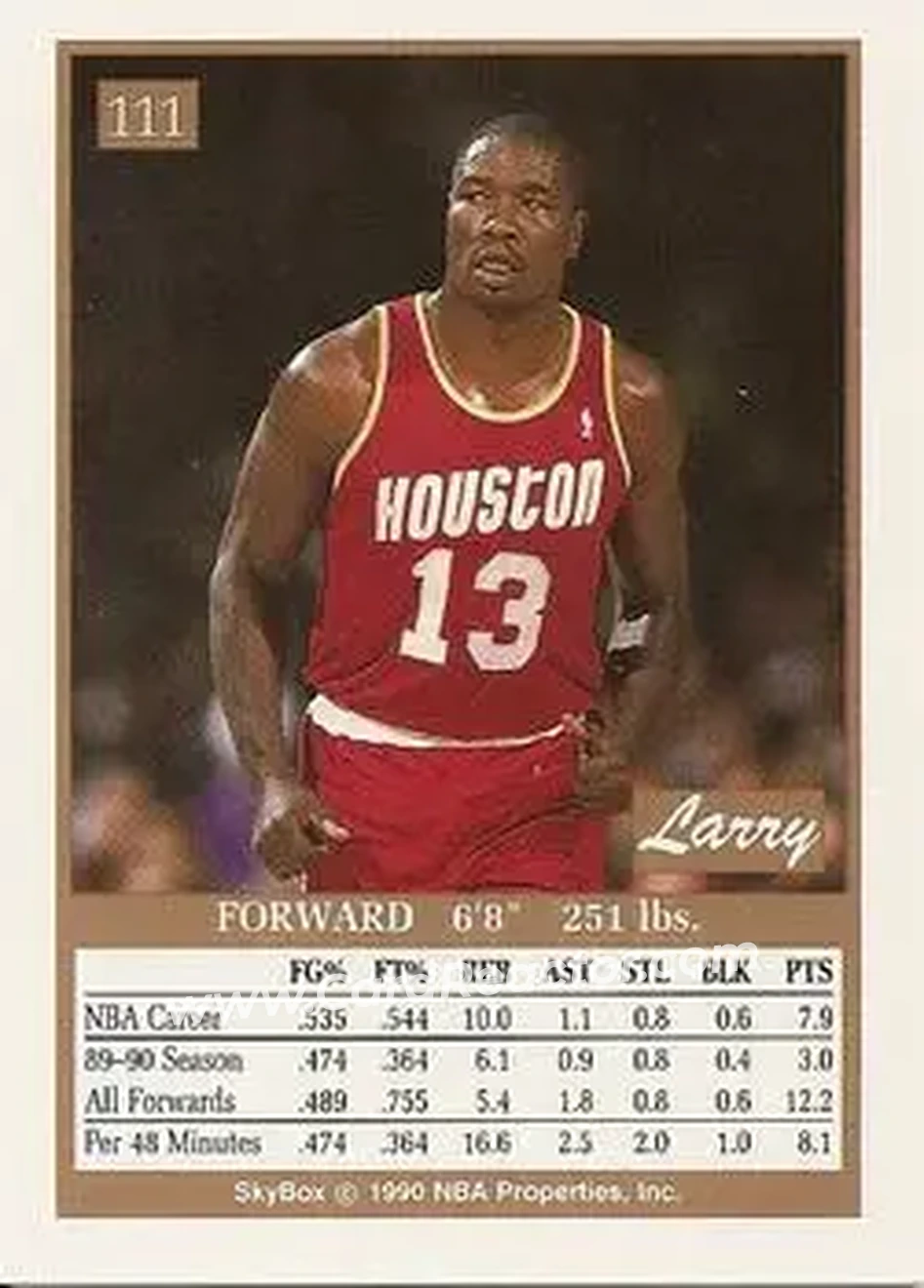 1990-91 SkyBox #111 - Larry Smith - Houston Rockets - Back