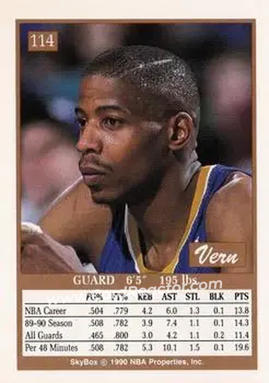1990-91 SkyBox #114 - Vern Fleming - Indiana Pacers - Back