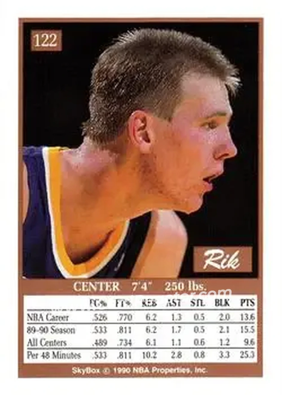 1990-91 SkyBox #122 - Rik Smits - Indiana Pacers - Back