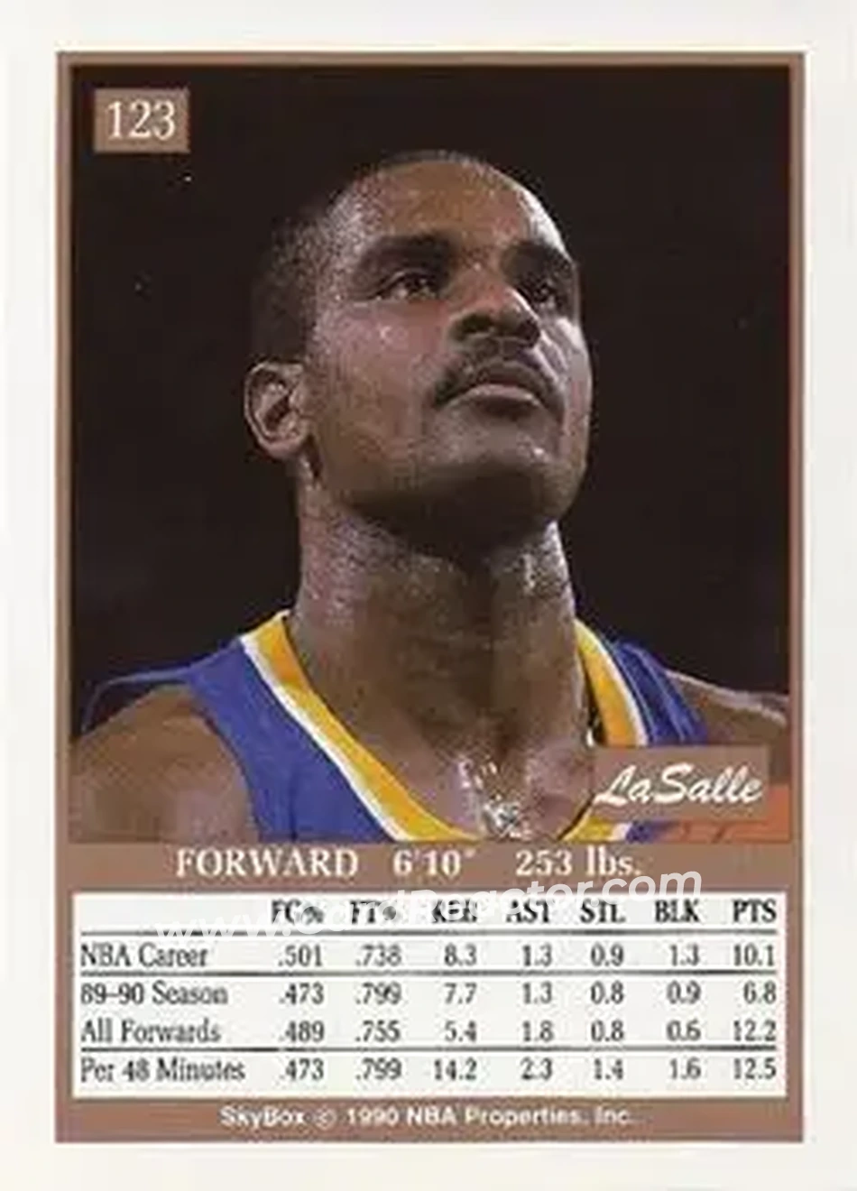 1990-91 SkyBox #123 - LaSalle Thompson - Indiana Pacers - Back
