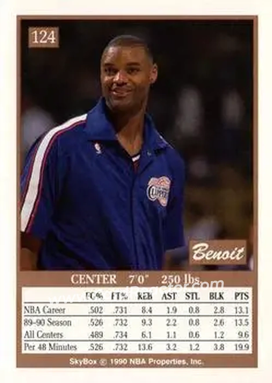 1990-91 SkyBox #124 - Benoit Benjamin - Los Angeles Clippers - Back 1990-91 SkyBox #124 - Benoit Benjamin - Los Angeles Clippers - Back