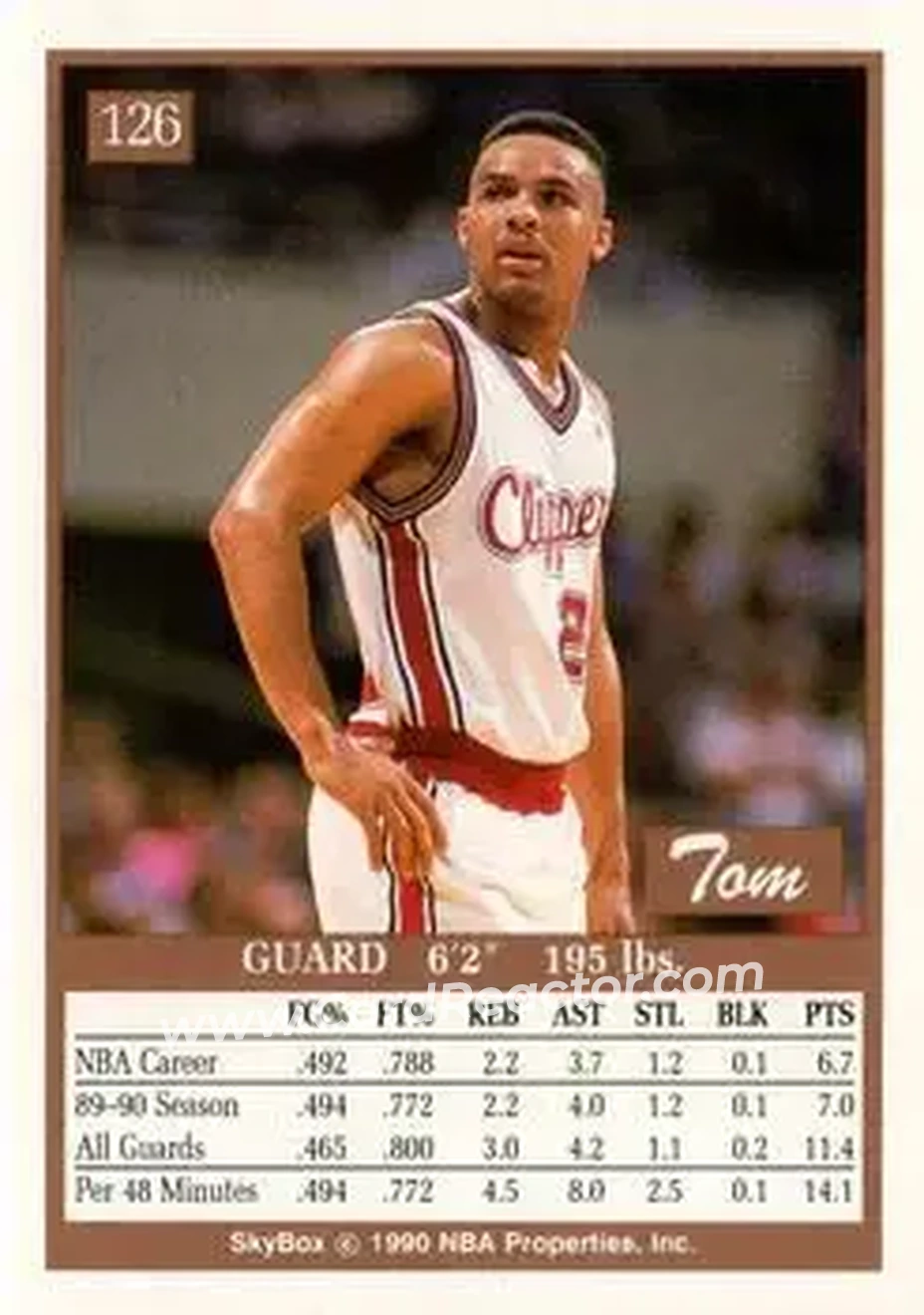 1990-91 SkyBox #126 - Tom Garrick - Los Angeles Clippers - Back