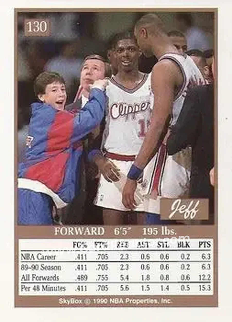 1990-91 SkyBox #130 - Jeff Martin - Los Angeles Clippers - Back