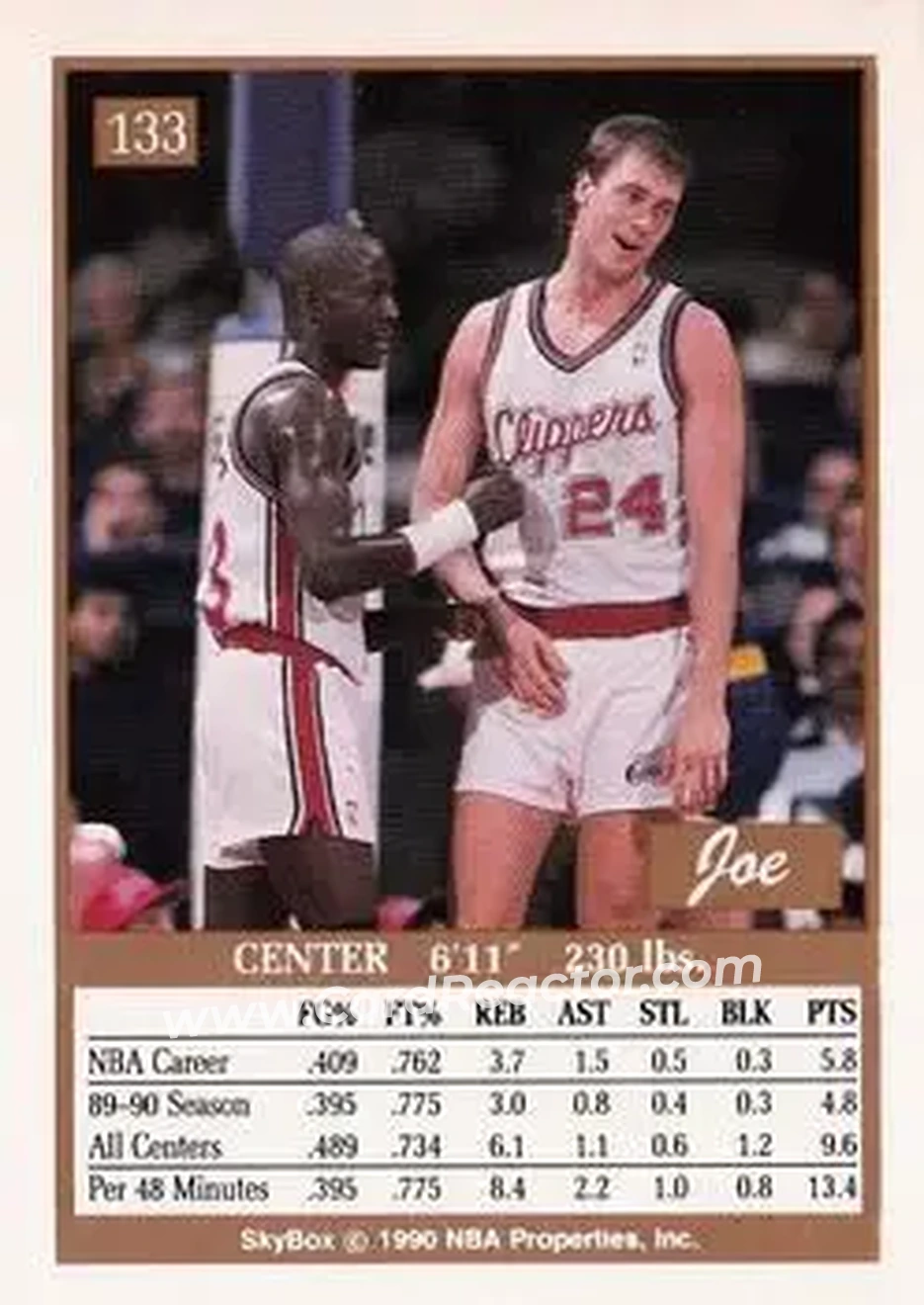 1990-91 SkyBox #133 - Joe Wolf - Los Angeles Clippers - Back