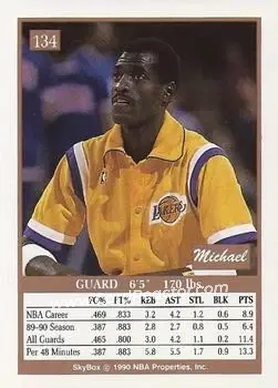 1990-91 SkyBox #134 - Michael Cooper - Los Angeles Lakers - Back