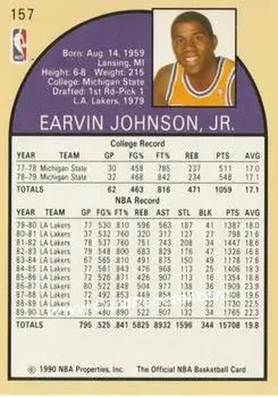 1990-91 Hoops #157 - Magic Johnson - Los Angeles Lakers - Back 1990-91 Hoops #157 - Magic Johnson - Los Angeles Lakers - Back