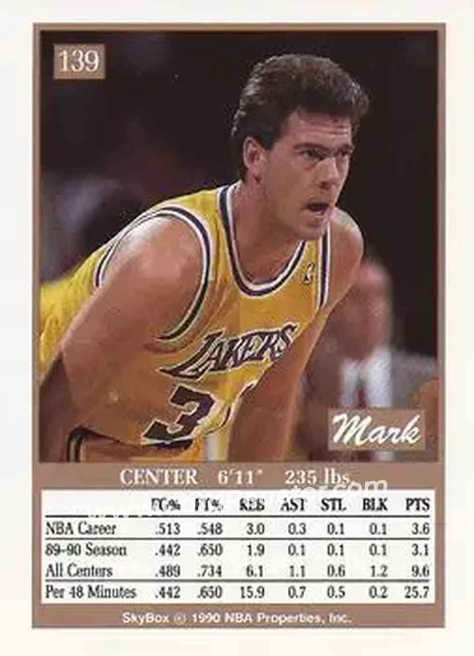 1990-91 SkyBox #139 - Mark McNamara - Los Angeles Lakers - Back 1990-91 SkyBox #139 - Mark McNamara - Los Angeles Lakers - Back