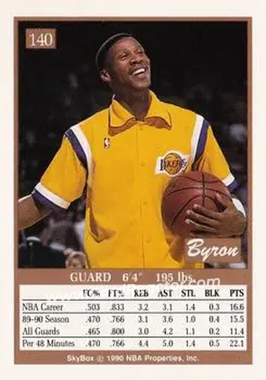1990-91 SkyBox #140 - Byron Scott - Los Angeles Lakers - Back