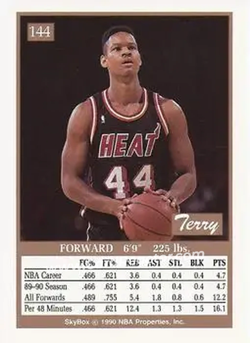 1990-91 SkyBox #144 - Terry Davis - Miami Heat - Back
