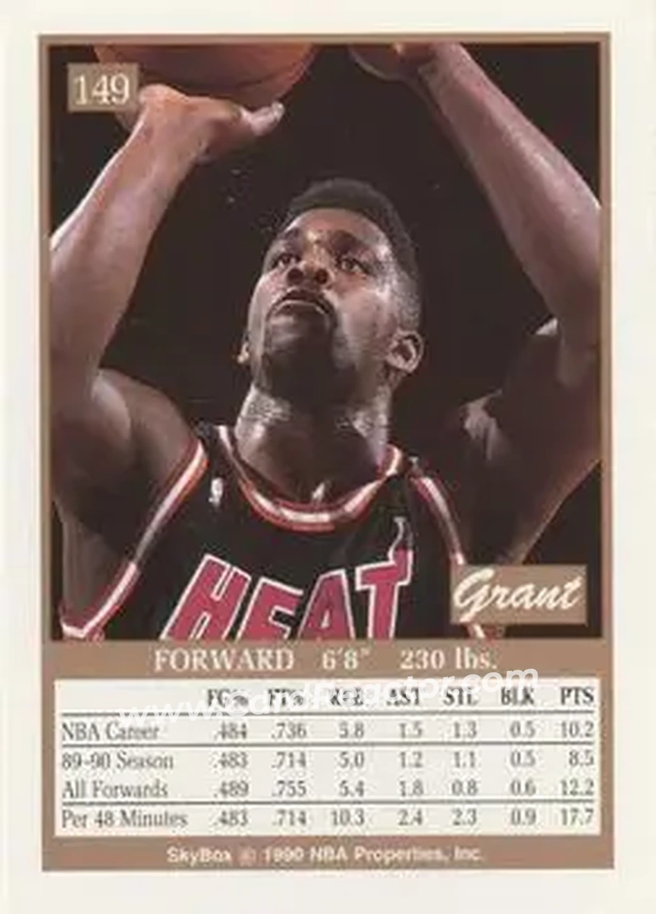1990-91 SkyBox #149 - Grant Long - Miami Heat - Back