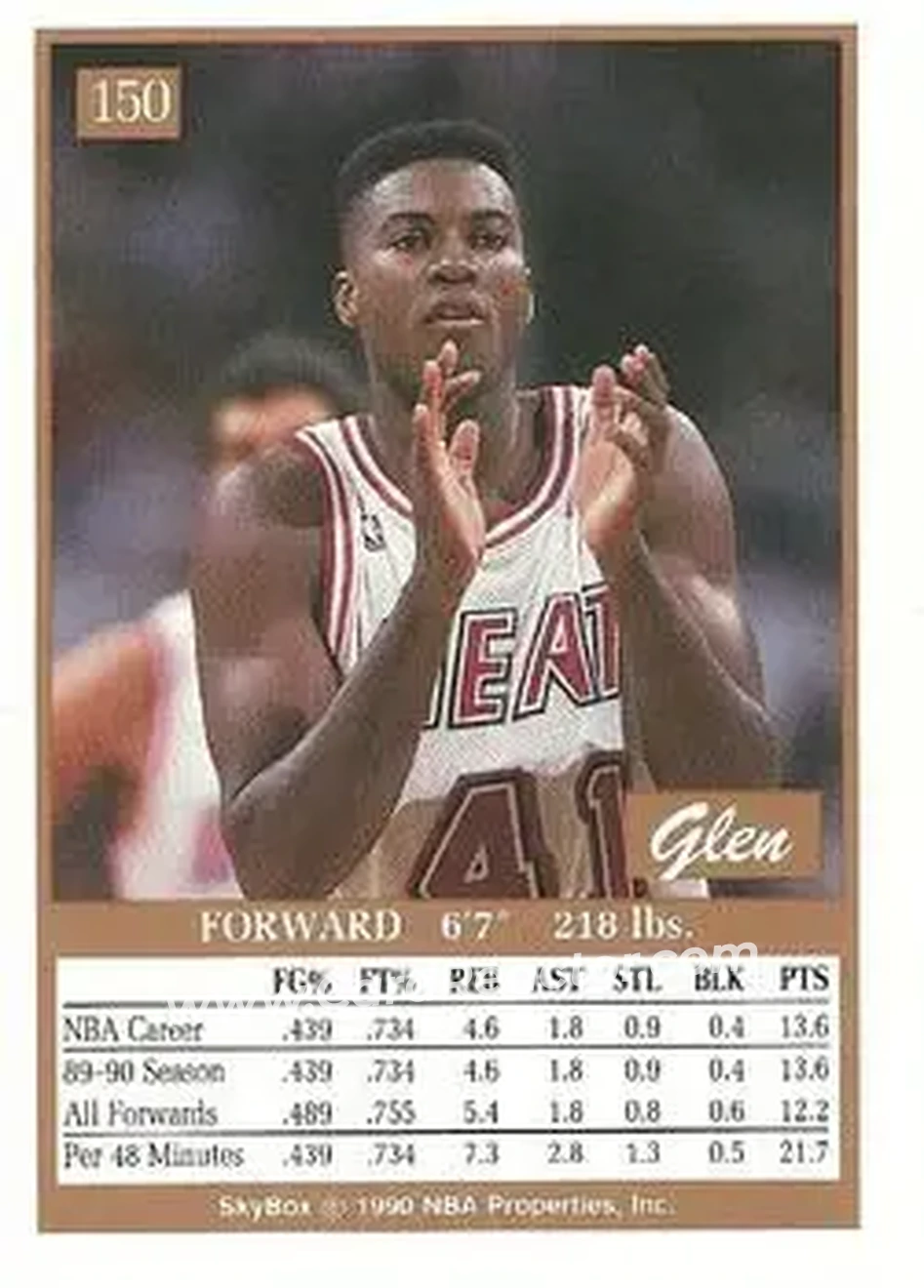 1990-91 SkyBox #150 - Glen Rice - Miami Heat - Back