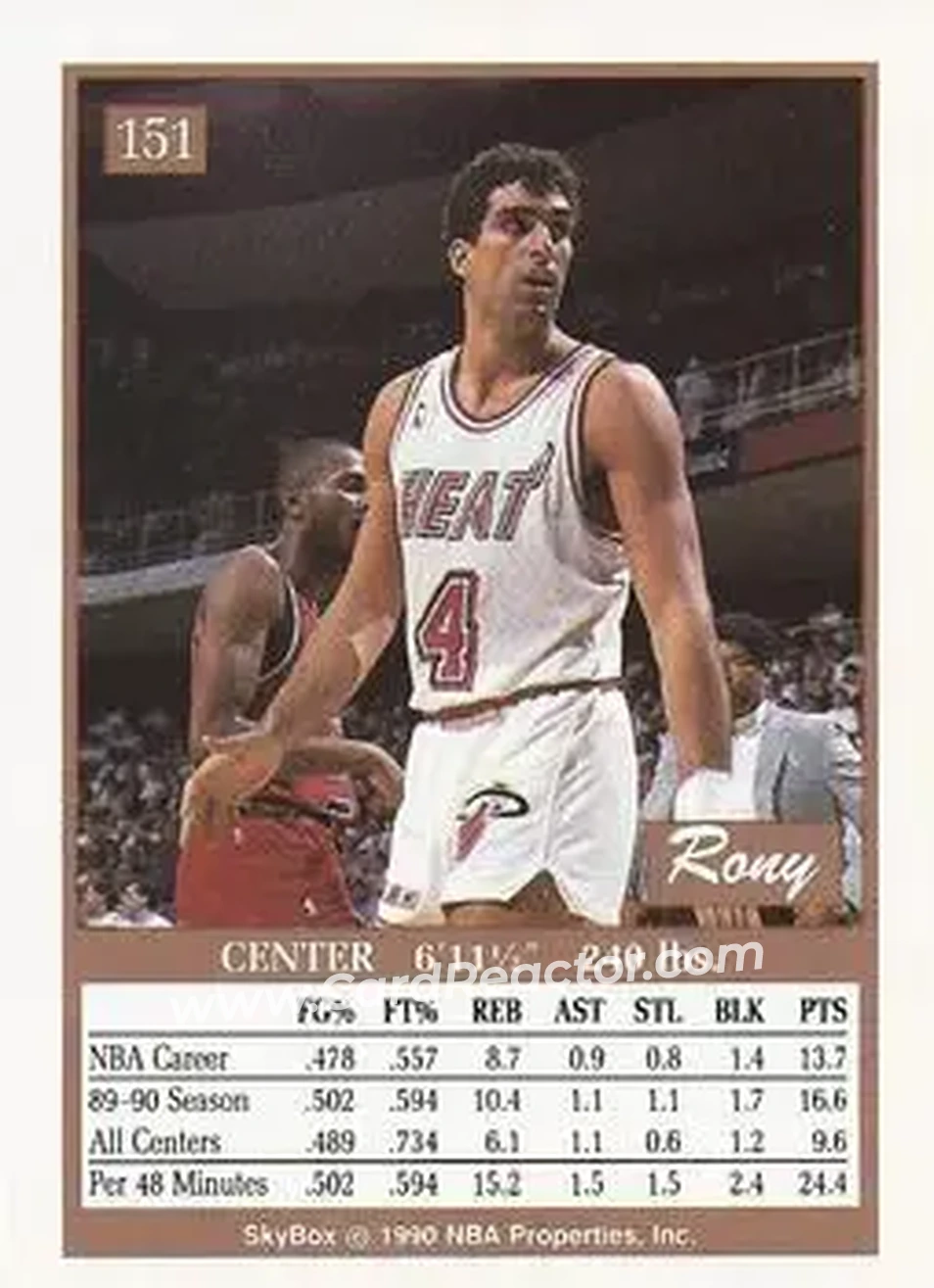 1990-91 SkyBox #151 - Rony Seikaly - Miami Heat - Back 1990-91 SkyBox #151 - Rony Seikaly - Miami Heat - Back