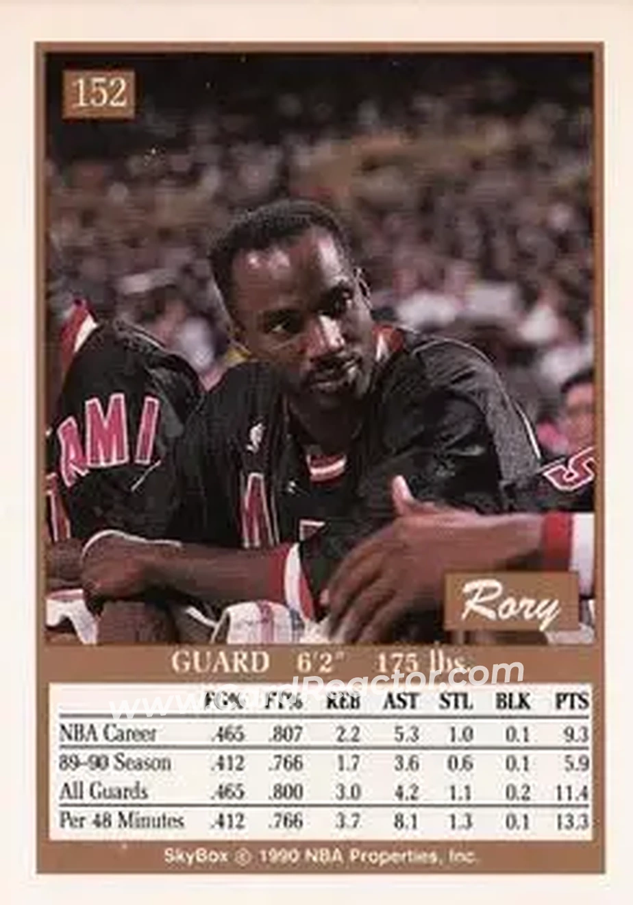 1990-91 SkyBox #152 - Rory Sparrow - Miami Heat - Back 1990-91 SkyBox #152 - Rory Sparrow - Miami Heat - Back