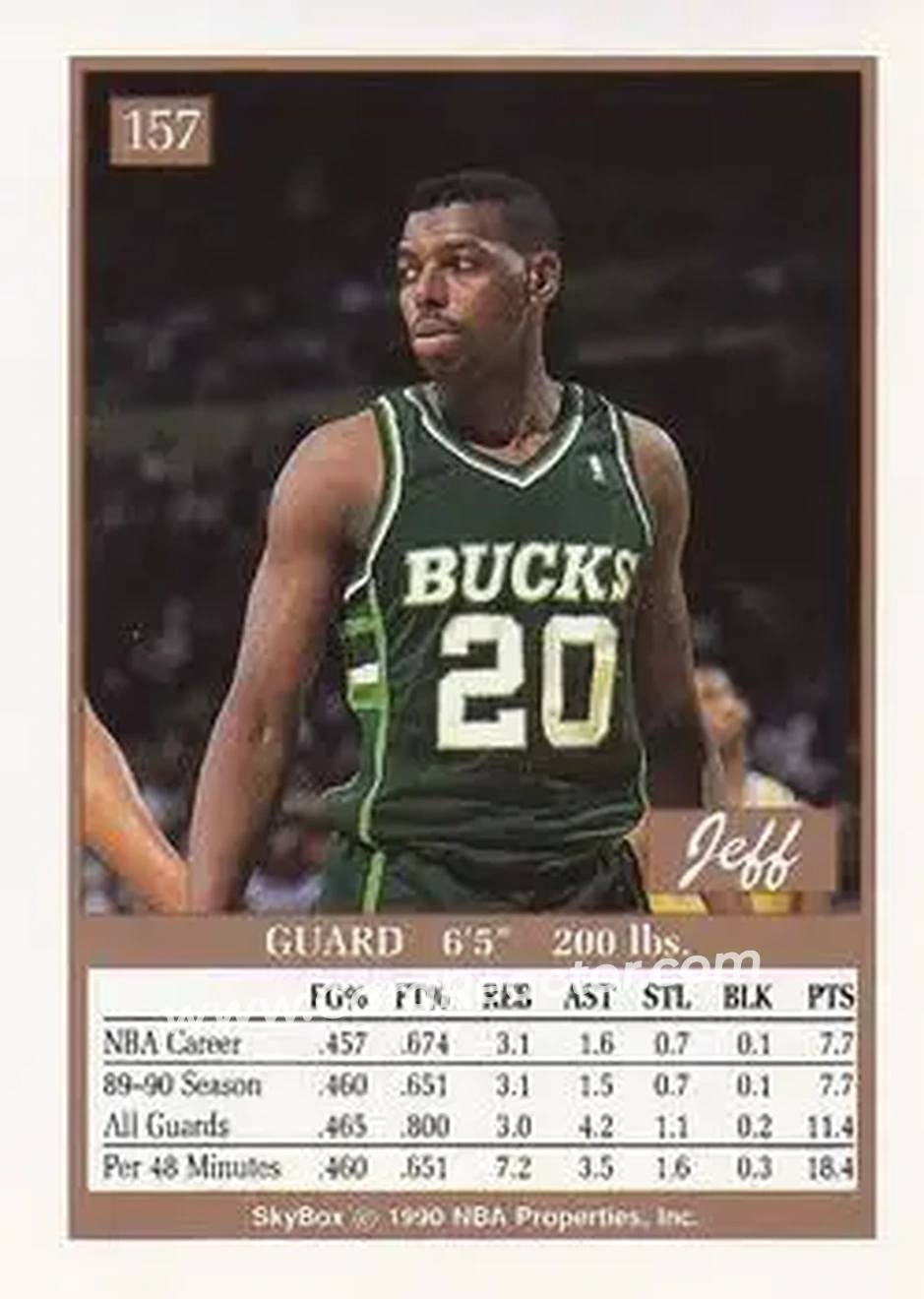 1990-91 SkyBox #157 - Jeff Grayer - Milwaukee Bucks - Back
