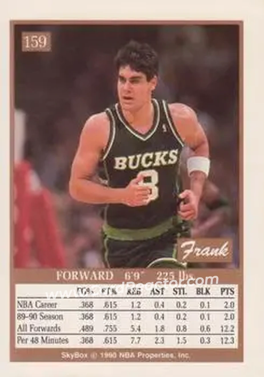 1990-91 SkyBox #159 - Frank Kornet - Milwaukee Bucks - Back