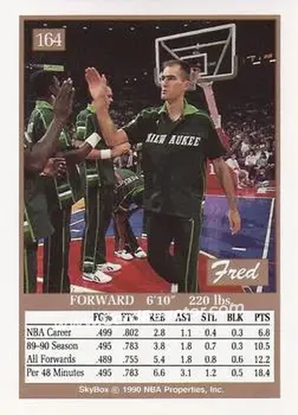 1990-91 SkyBox #164 - Fred Roberts - Milwaukee Bucks - Back