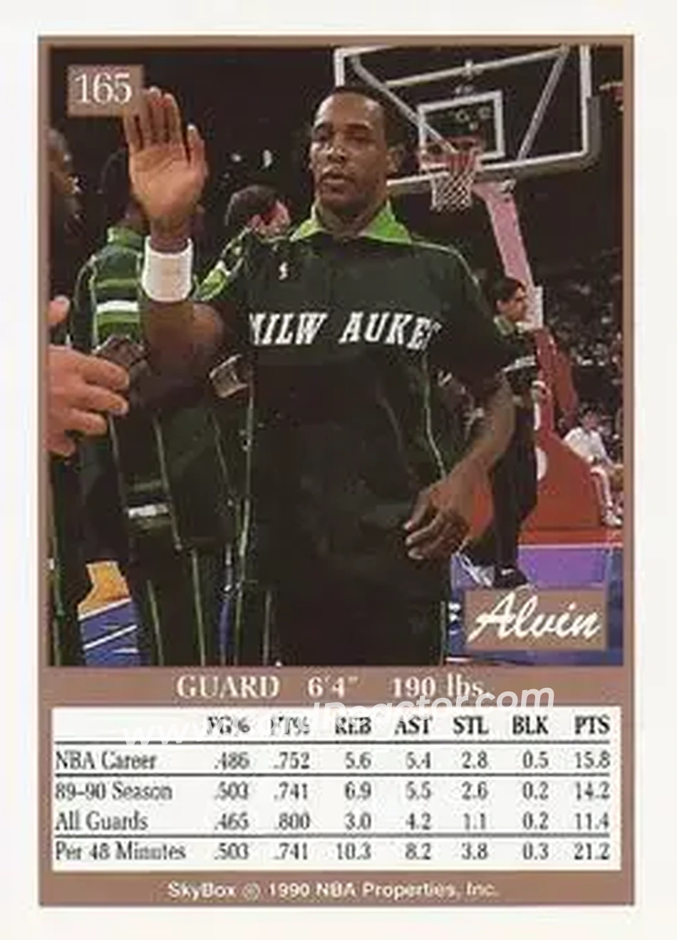 1990-91 SkyBox #165 - Alvin Robertson - Milwaukee Bucks - Back