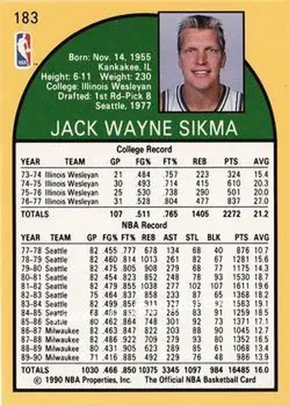 1990-91 Hoops #183 - Jack Sikma - Milwaukee Bucks - Back