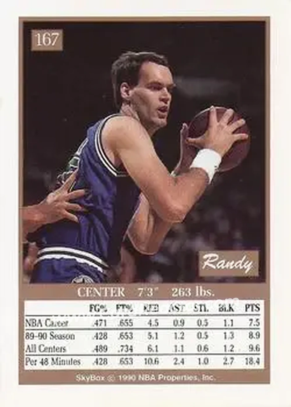 1990-91 SkyBox #167 - Randy Breuer - Minnesota Timberwolves - Back