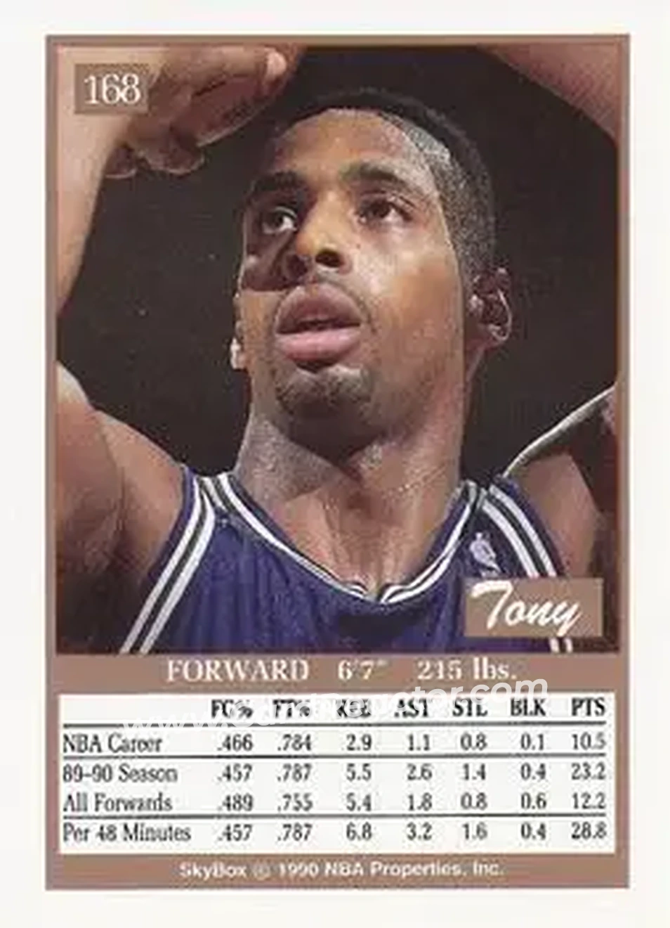1990-91 SkyBox #168 - Tony Campbell - Minnesota Timberwolves - Back