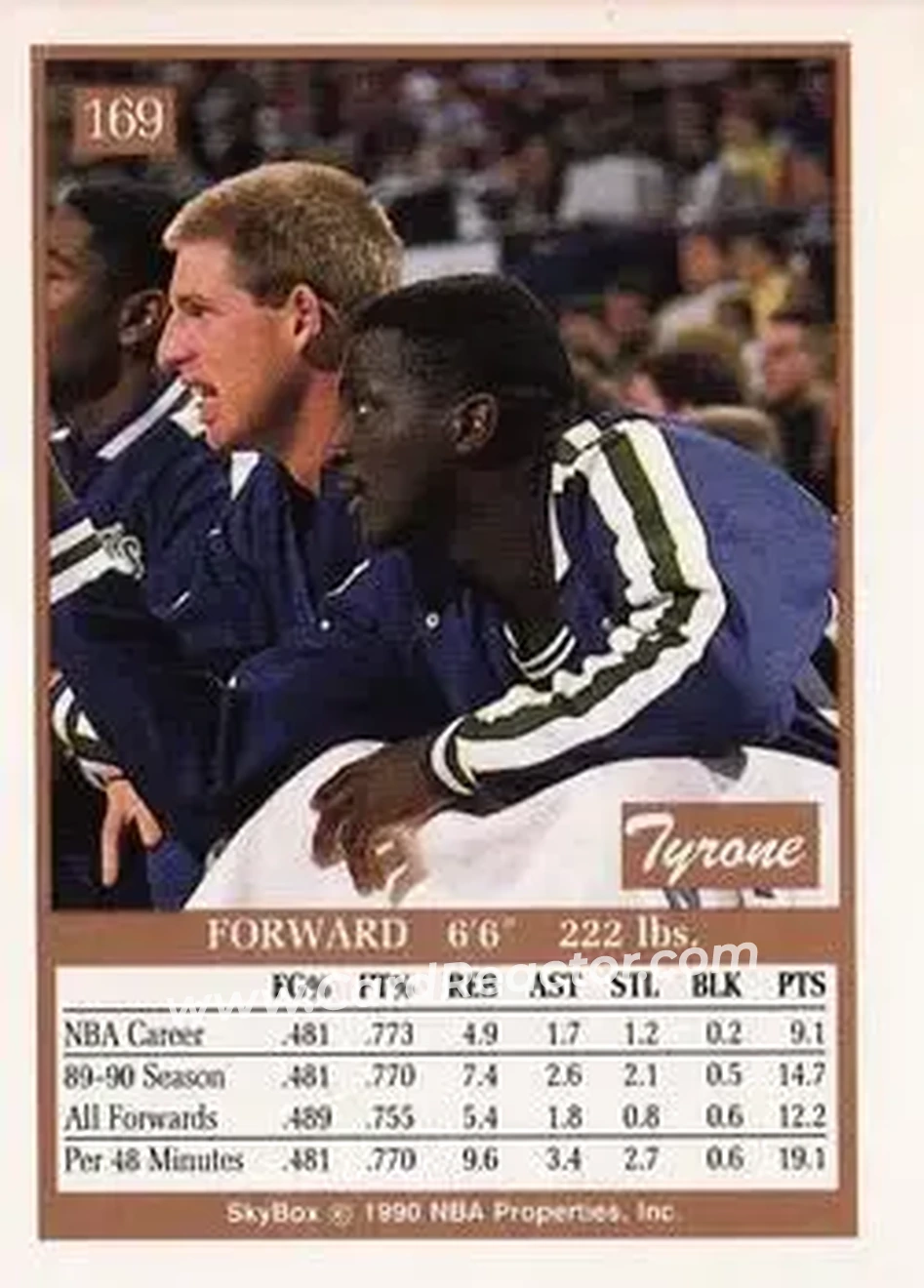 1990-91 SkyBox #169 - Tyrone Corbin - Minnesota Timberwolves - Back