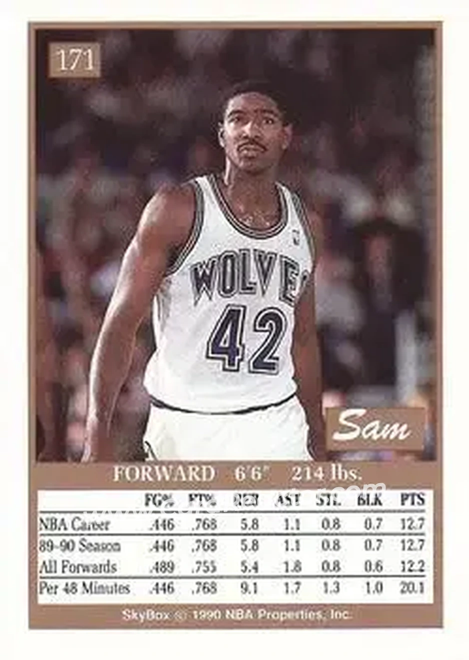 1990-91 SkyBox #171 - Sam Mitchell - Minnesota Timberwolves - Back 1990-91 SkyBox #171 - Sam Mitchell - Minnesota Timberwolves - Back
