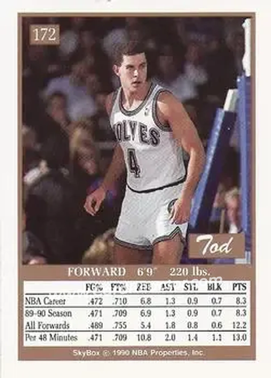 1990-91 SkyBox #172 - Tod Murphy - Minnesota Timberwolves - Back
