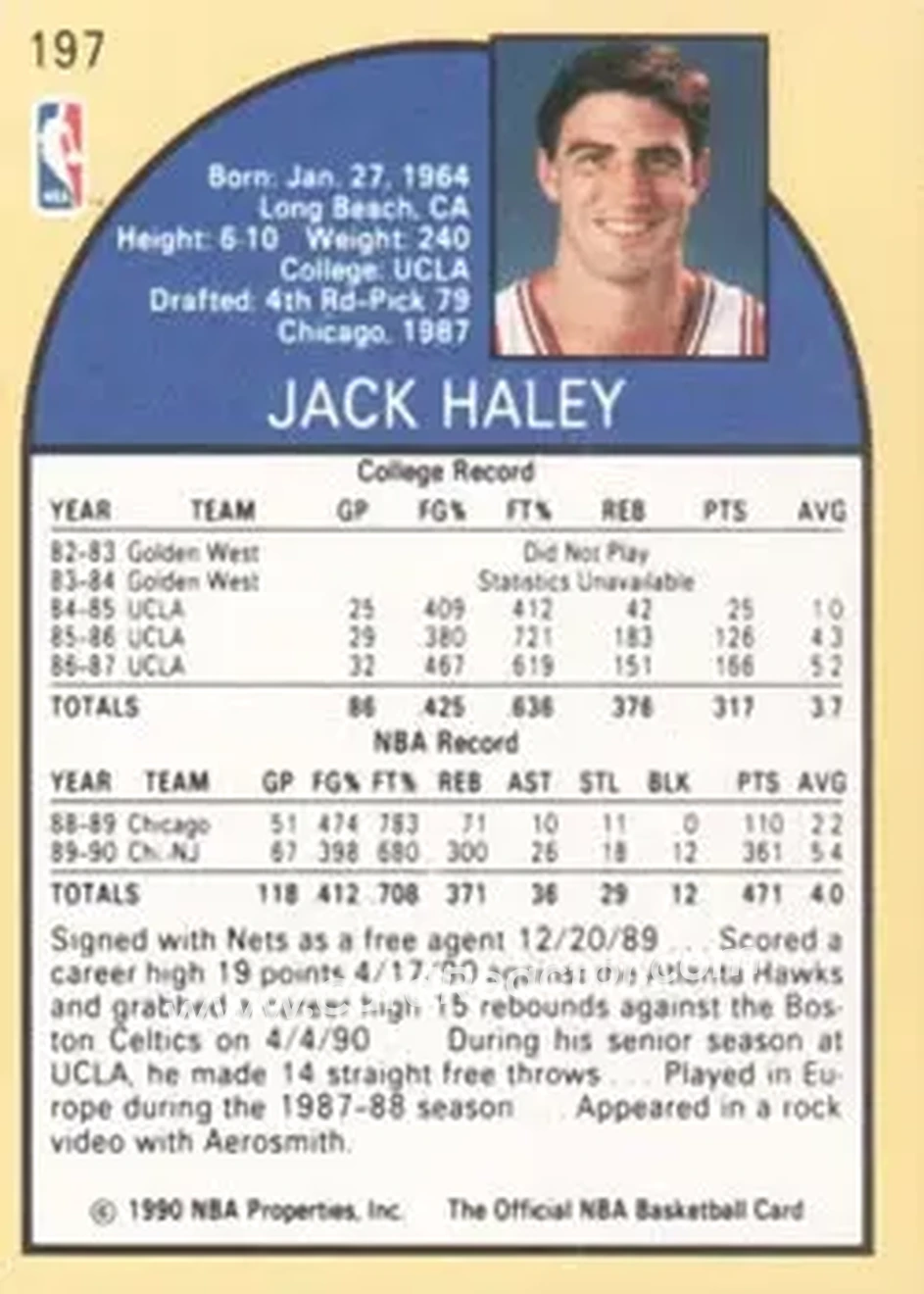 1990-91 Hoops #197 - Jack Haley - New Jersey Nets - Back 1990-91 Hoops #197 - Jack Haley - New Jersey Nets - Back