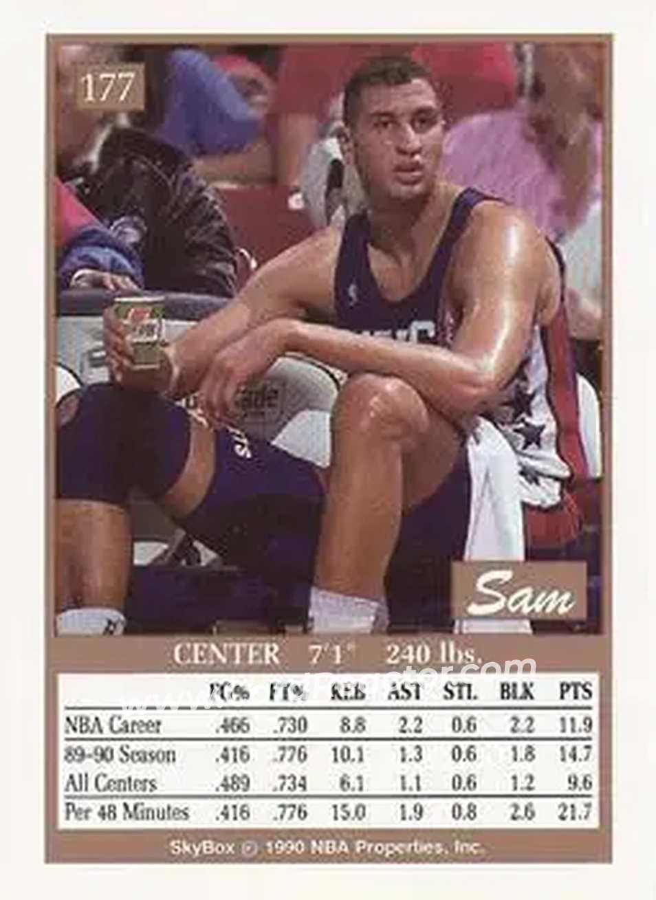 1990-91 SkyBox #177 - Sam Bowie - New Jersey Nets - Back