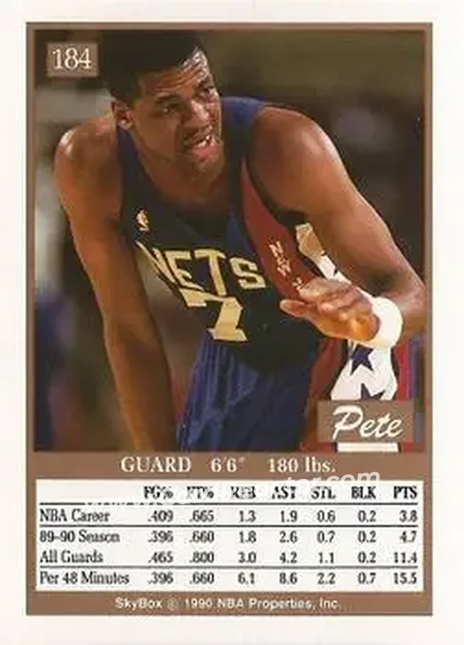1990-91 SkyBox #184 - Pete Myers - New Jersey Nets - Back